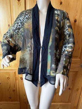 Kavita 2 Womens OS Sheer Cropped Kimono Top Black Green Leopard Print Fairy